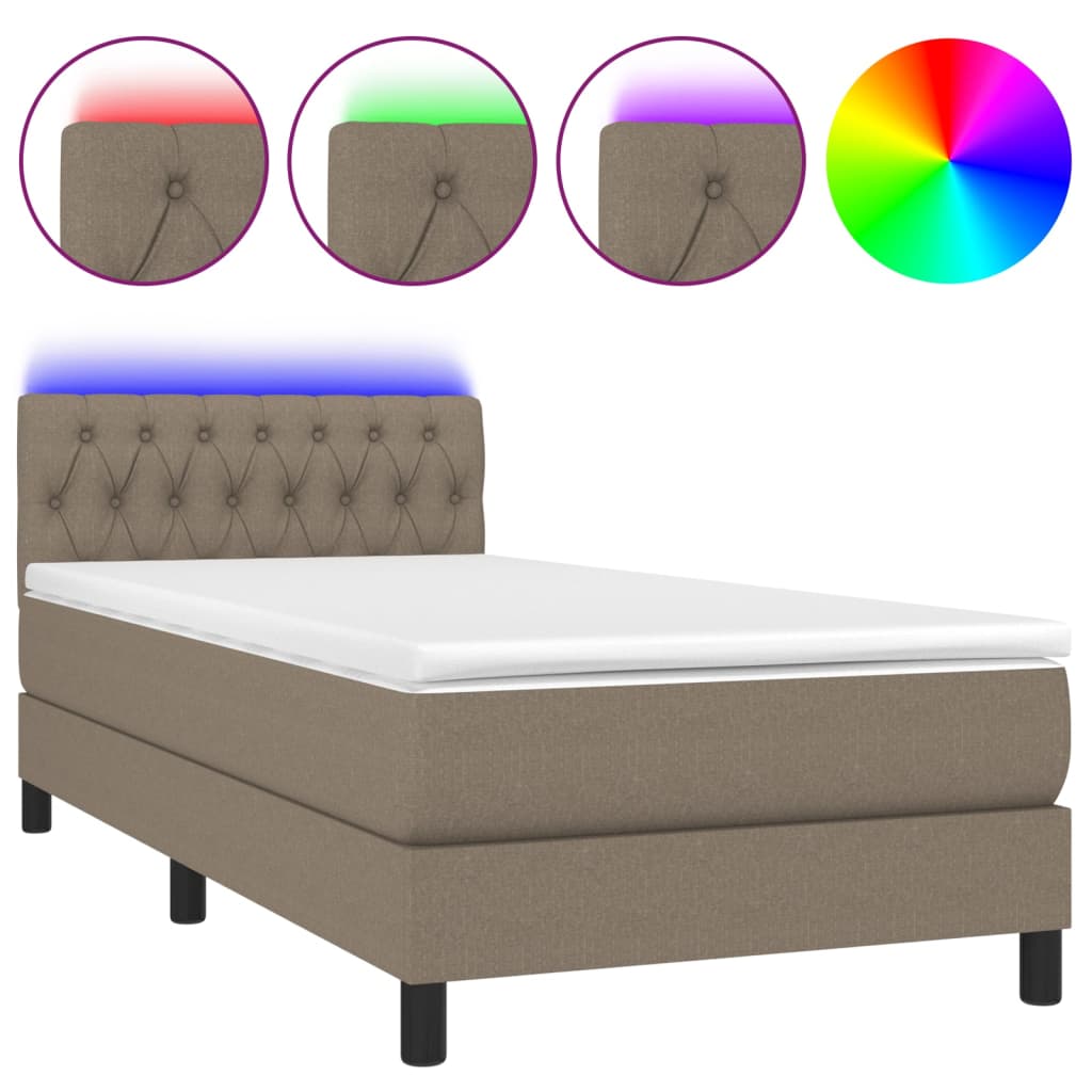 Sommier à lattes de lit avec matelas LED Taupe 90x190 cm Tissu - XIOS