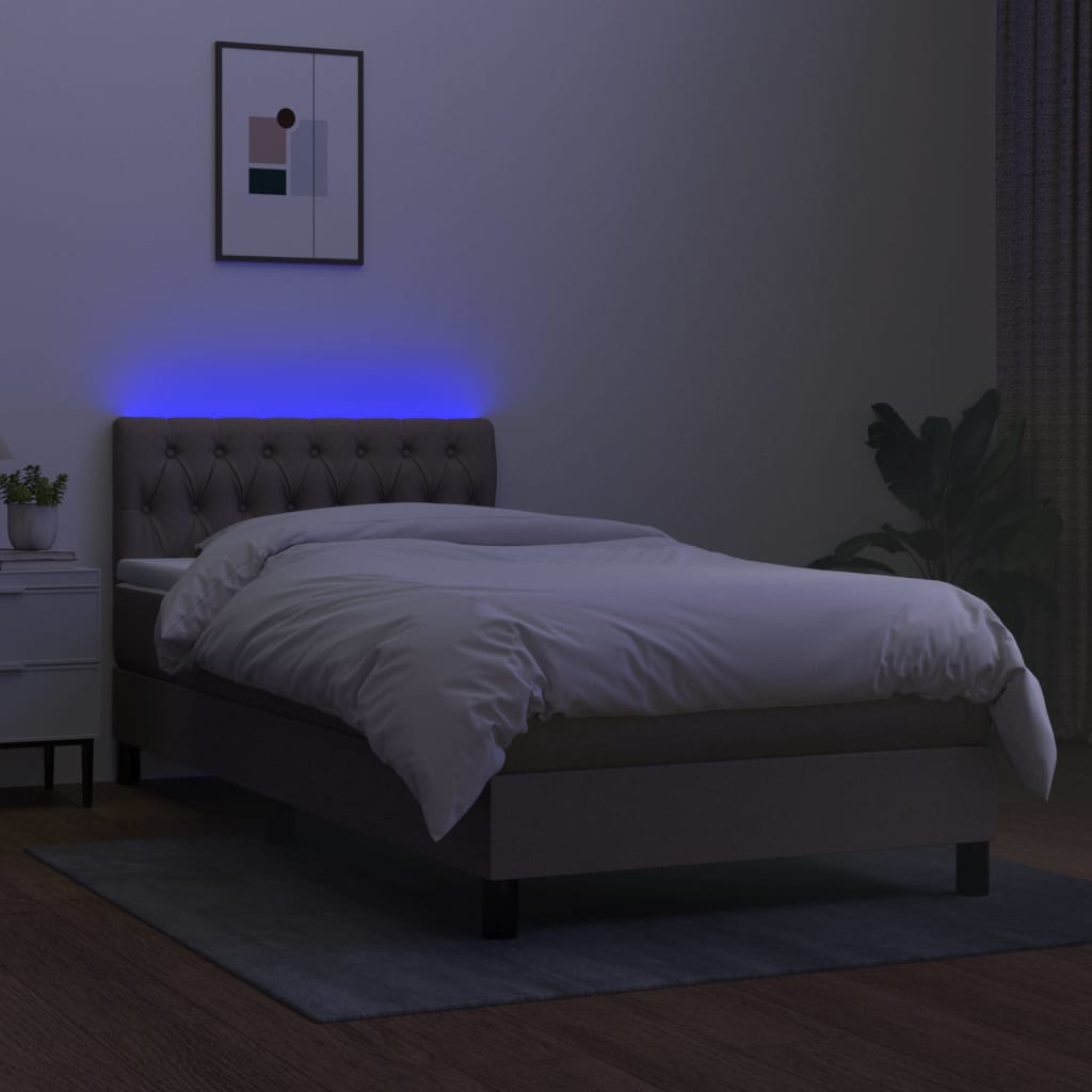 Sommier à lattes de lit avec matelas LED Taupe 90x190 cm Tissu - XIOS