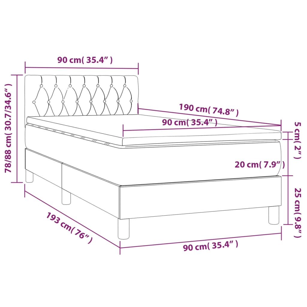 Sommier à lattes de lit avec matelas LED Taupe 90x190 cm Tissu - XIOS