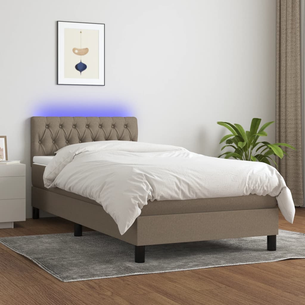 Sommier à lattes de lit avec matelas LED Taupe 90x190 cm Tissu - XIOS