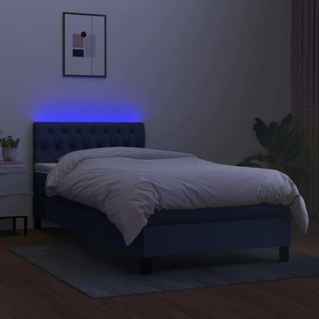 Sommier à lattes de lit avec matelas et LED Bleu 90x190cm Tissu - XIOS