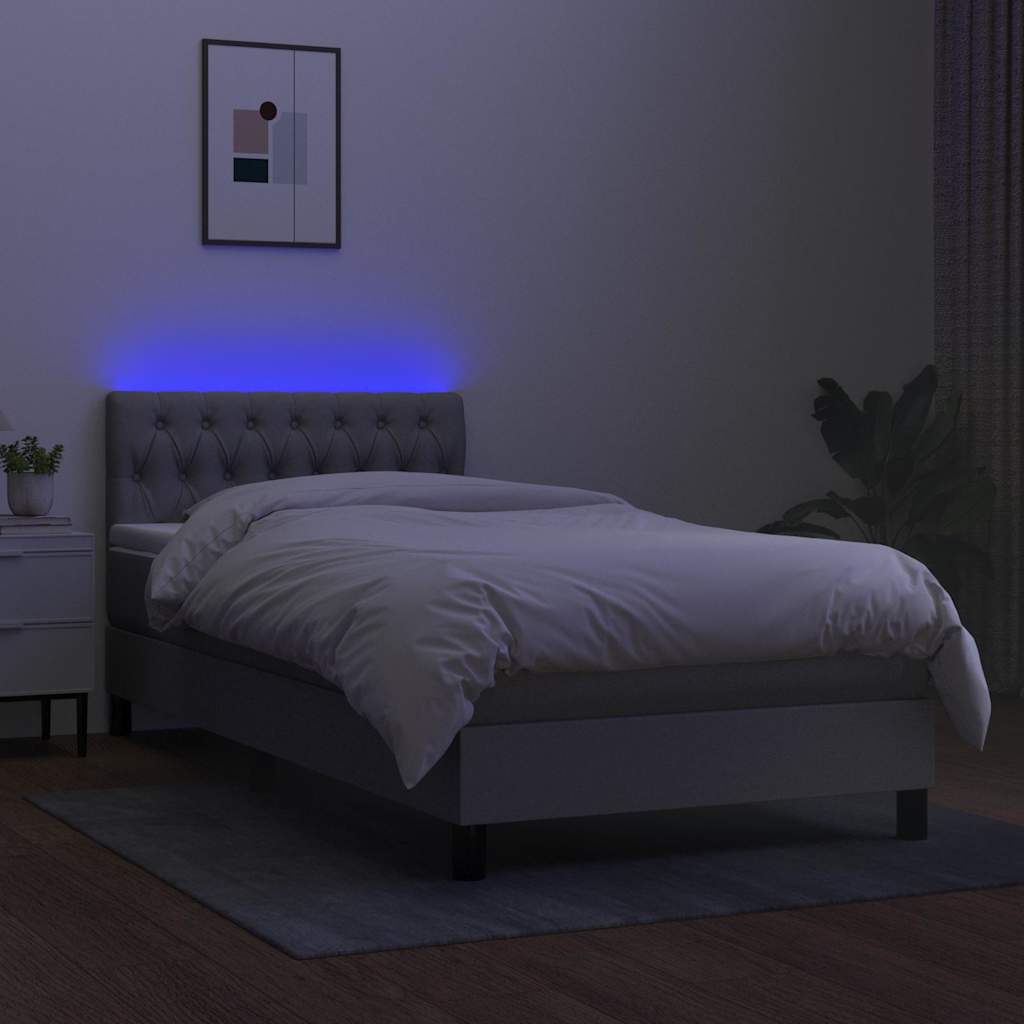 Sommier à lattes de lit avec matelas et LED Gris clair 90x200cm