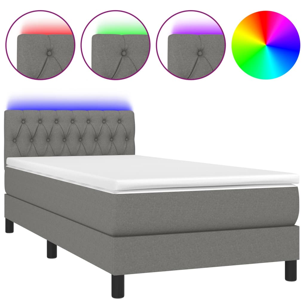 Sommier à lattes de lit avec matelas et LED Gris foncé 90x200cm - XIOS