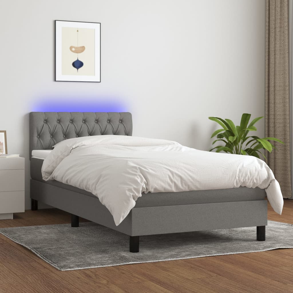 Sommier à lattes de lit avec matelas et LED Gris foncé 90x200cm - XIOS