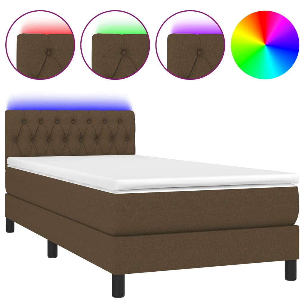 Sommier à lattes de lit et matelas et LED Marron foncé 90x200cm - XIOS