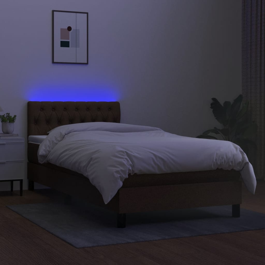 Sommier à lattes de lit et matelas et LED Marron foncé 90x200cm - XIOS
