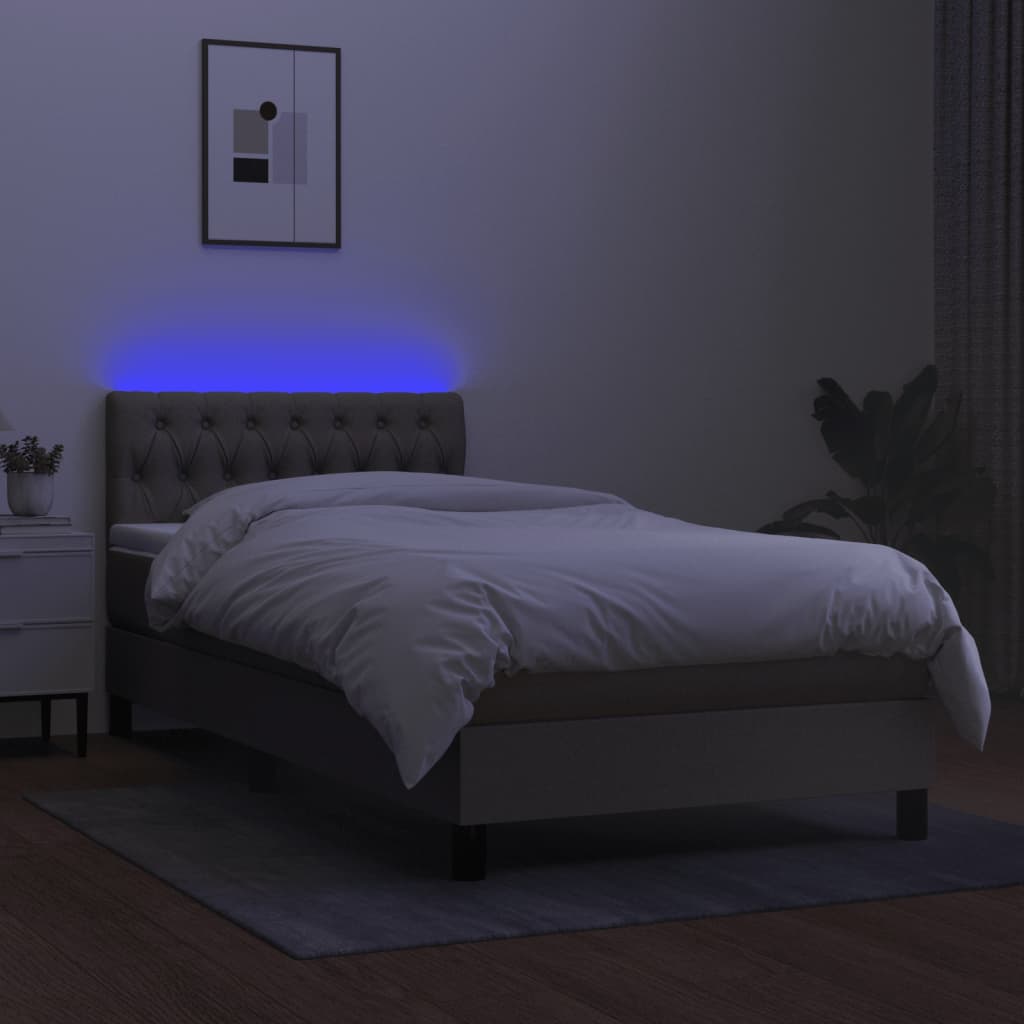Sommier à lattes de lit avec matelas LED Taupe 90x200 cm Tissu - XIOS