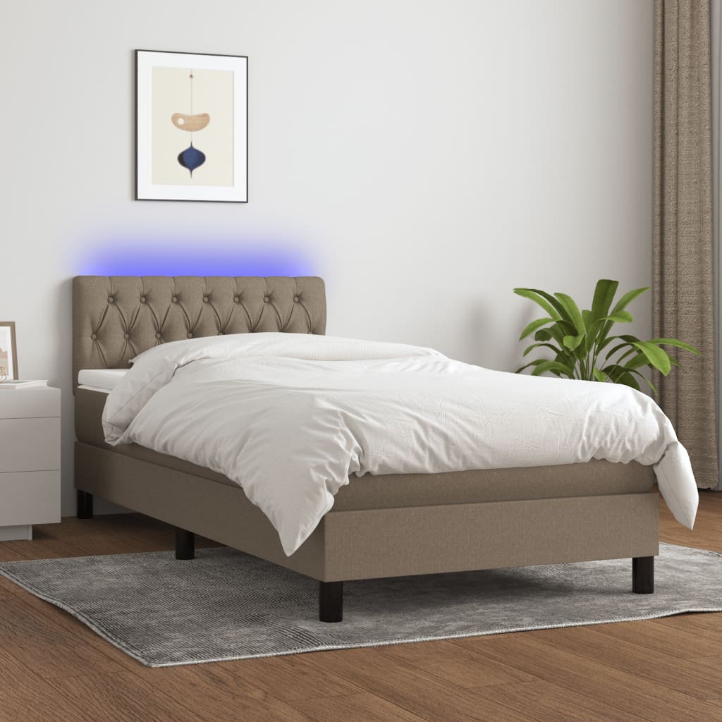 Sommier à lattes de lit avec matelas LED Taupe 90x200 cm Tissu - XIOS
