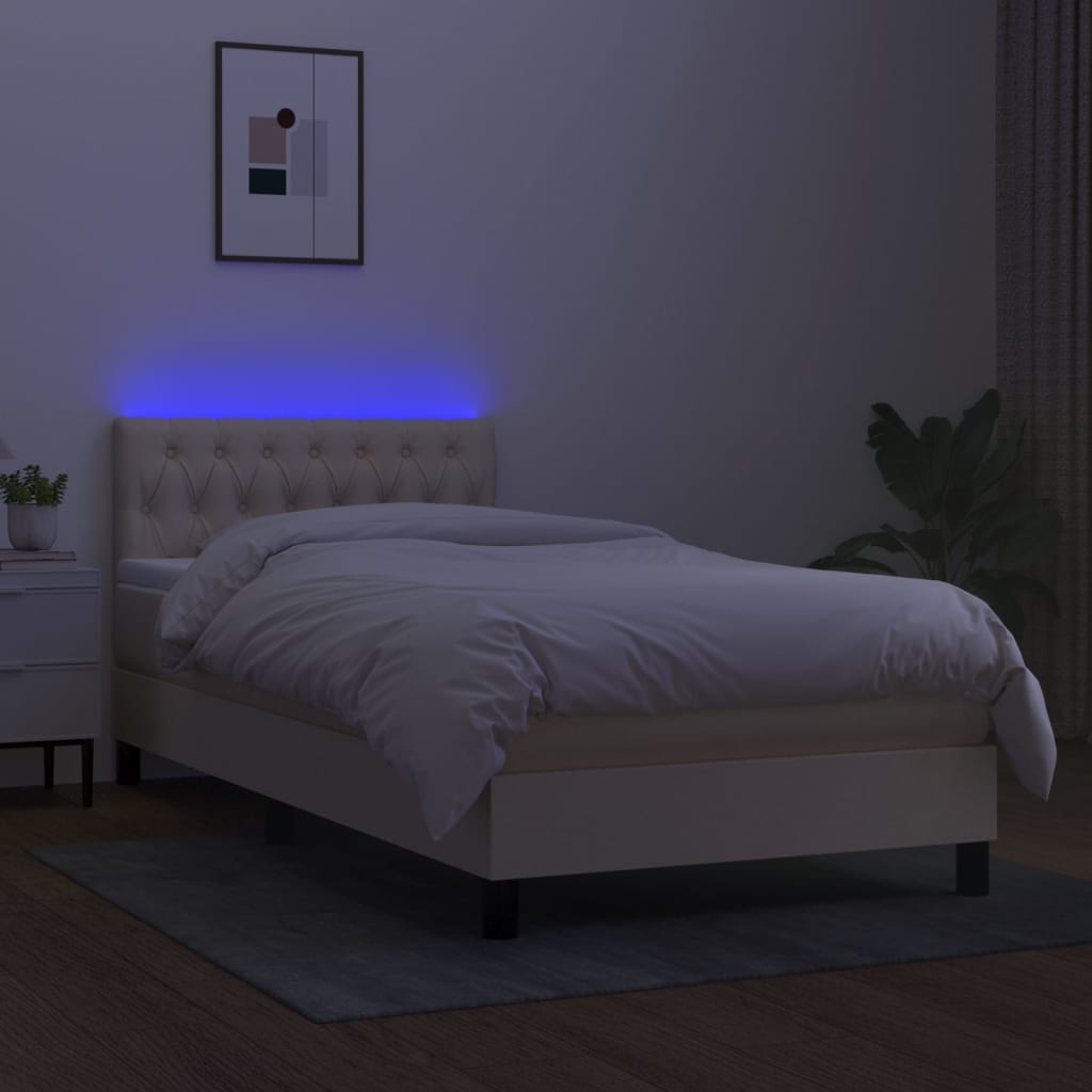 Sommier à lattes de lit avec matelas LED Crème 90x200 cm Tissu - XIOS