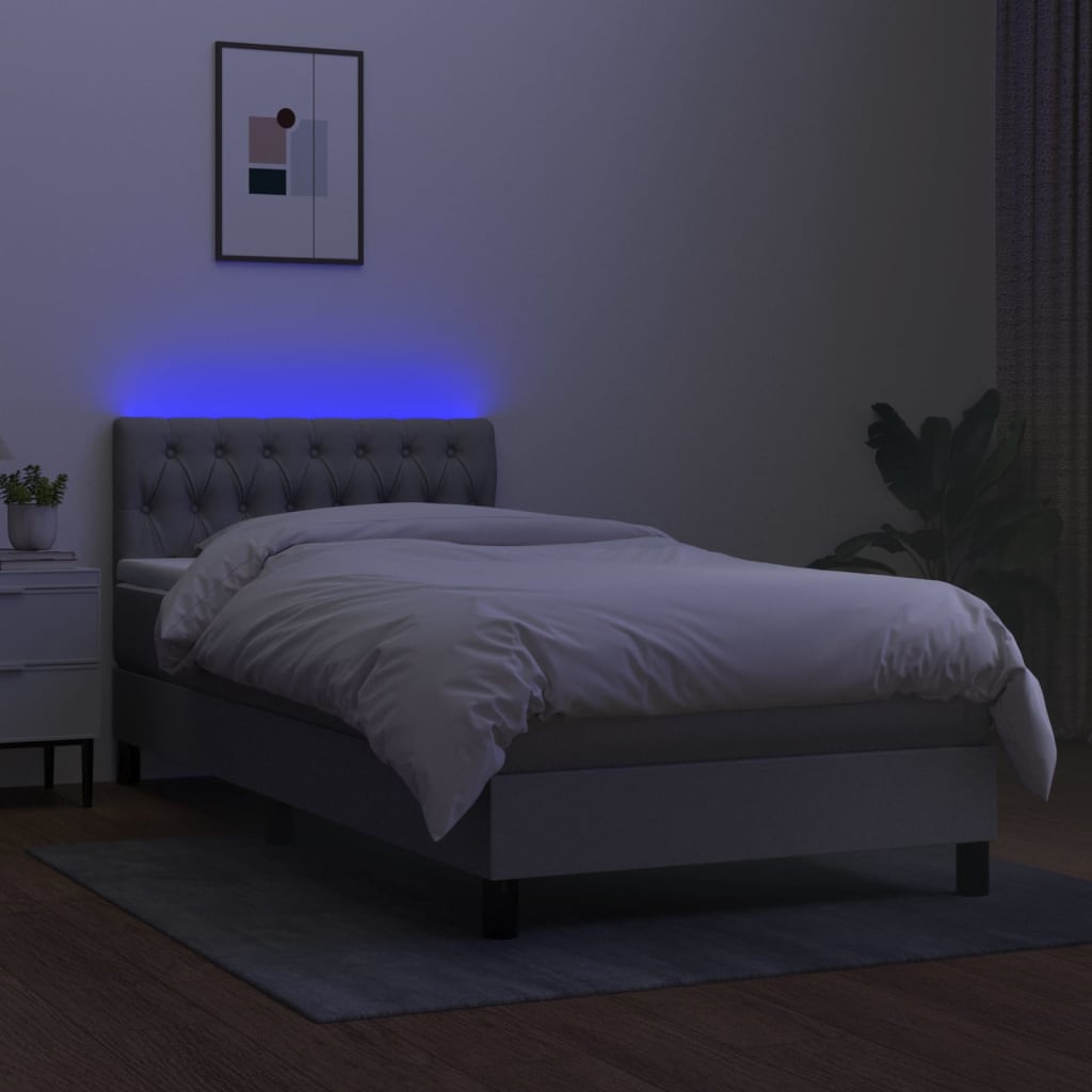 Sommier à lattes de lit matelas LED Gris clair 100x200 cm Tissu - XIOS