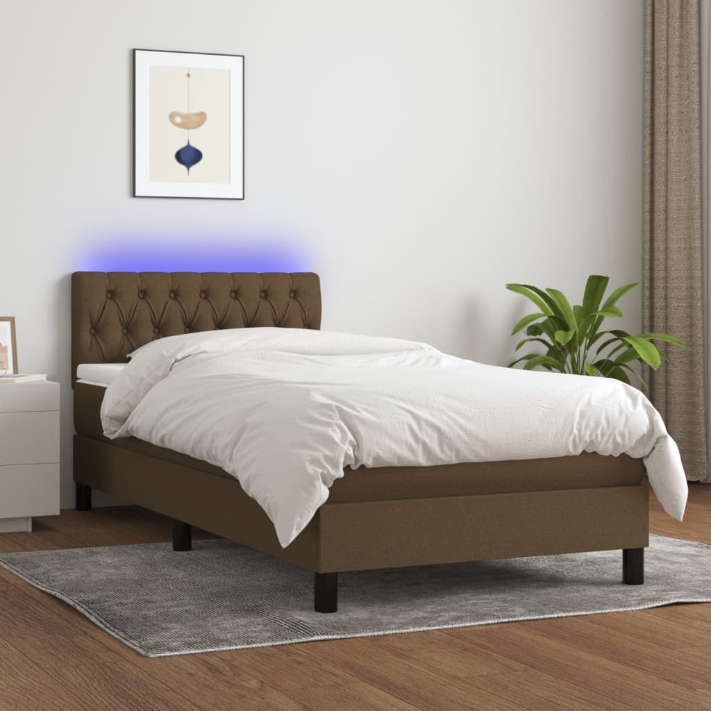 Sommier à lattes de lit matelas et LED Marron foncé 100x200 cm - XIOS