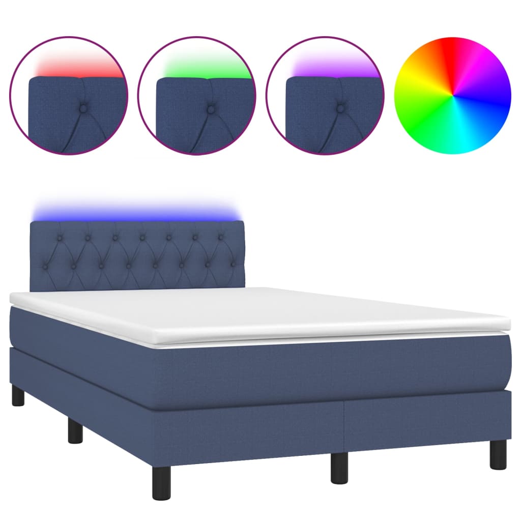 Sommier à lattes de lit avec matelas LED Bleu 120x200 cm Tissu