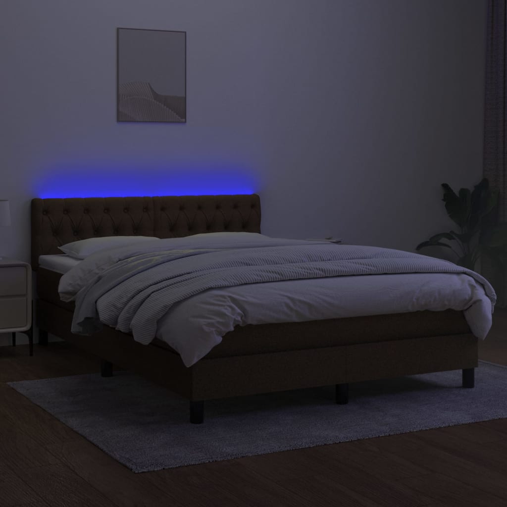 Sommier à lattes de lit matelas et LED Marron foncé 140x190 cm - XIOS