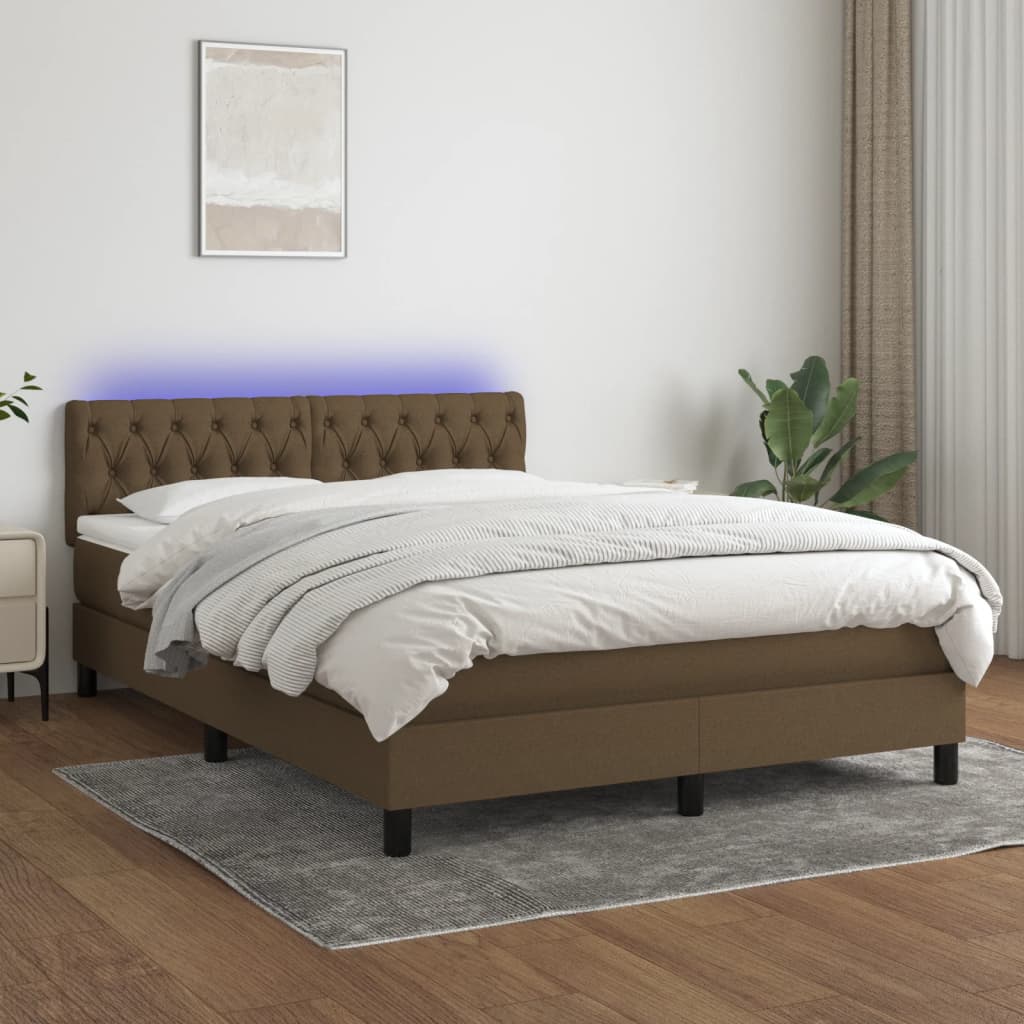 Sommier à lattes de lit matelas et LED Marron foncé 140x190 cm - XIOS
