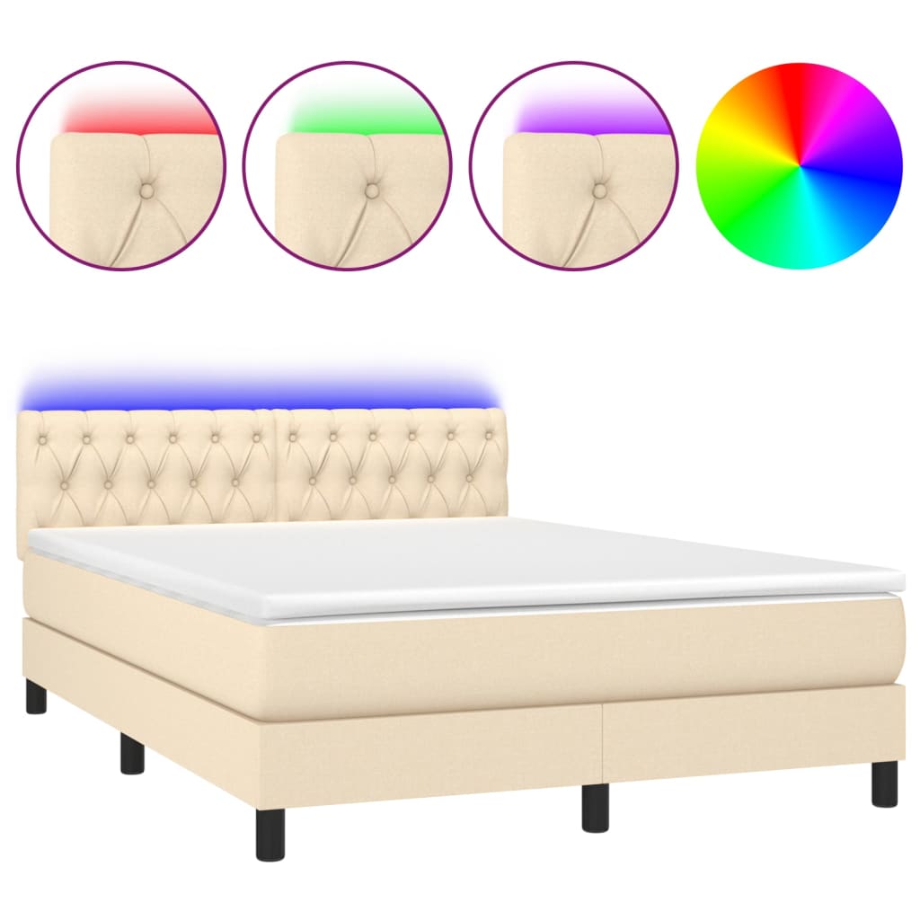 Sommier à lattes de lit avec matelas LED Crème 140x190 cm Tissu - XIOS