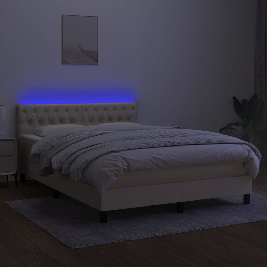 Sommier à lattes de lit avec matelas LED Crème 140x190 cm Tissu - XIOS