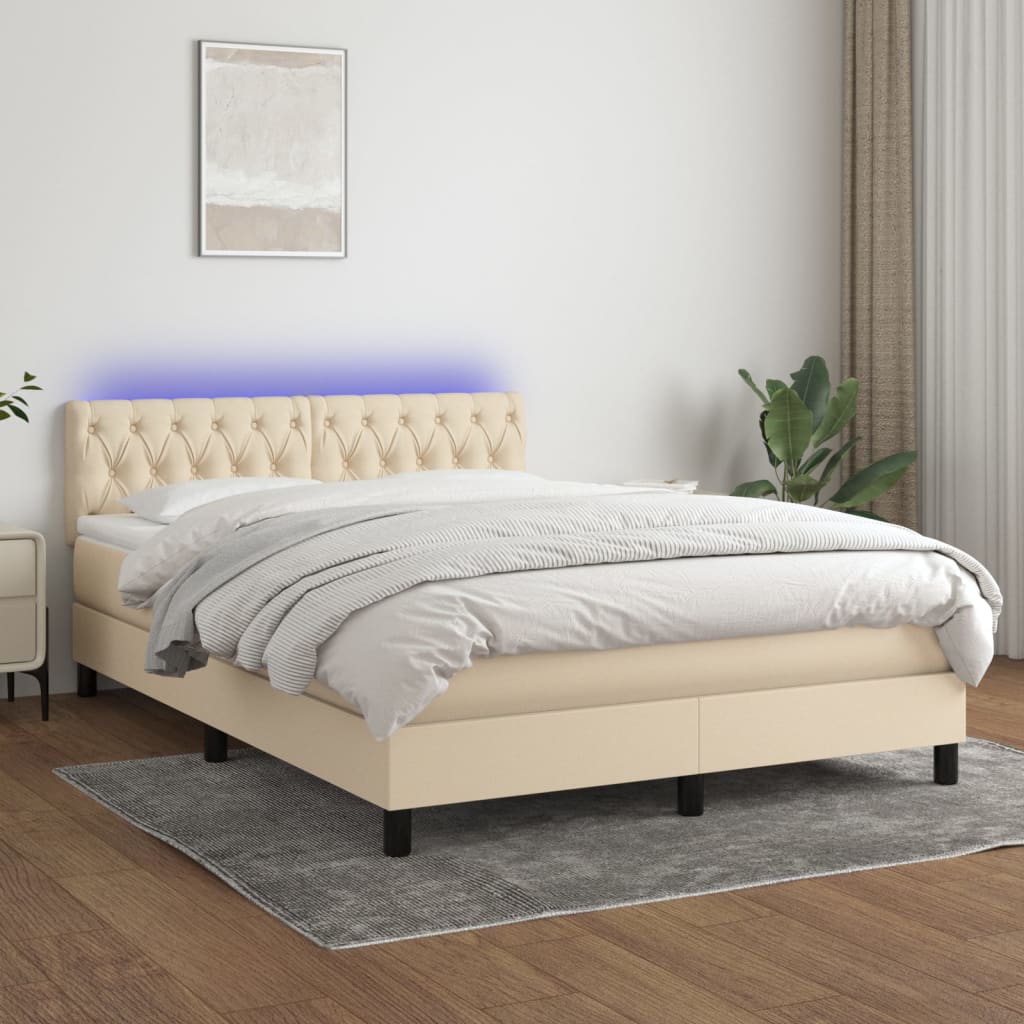 Sommier à lattes de lit avec matelas LED Crème 140x190 cm Tissu - XIOS
