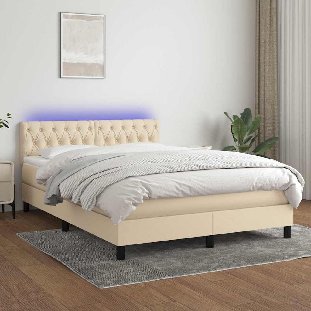 Sommier à lattes de lit avec matelas LED Crème 140x190 cm Tissu