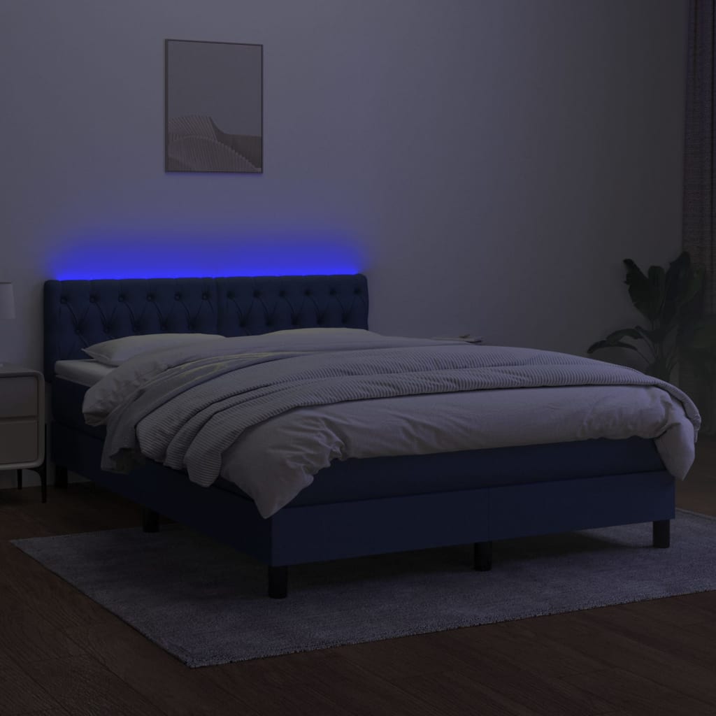 Sommier à lattes de lit avec matelas LED Bleu 140x190 cm Tissu - XIOS