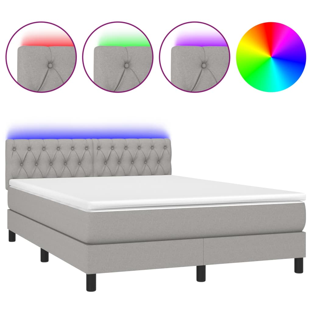 Sommier à lattes de lit et matelas et LED Gris clair 140x200 cm - XIOS