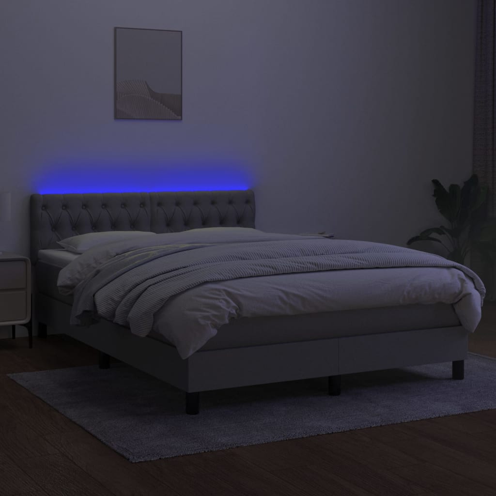 Sommier à lattes de lit et matelas et LED Gris clair 140x200 cm