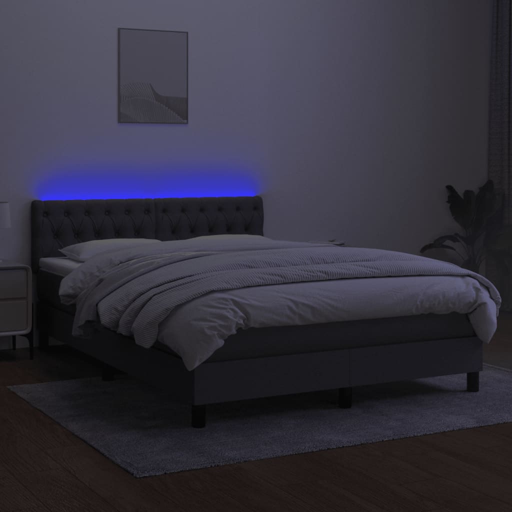 Sommier à lattes de lit et matelas et LED Gris foncé 140x200 cm