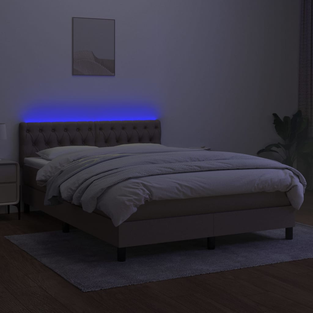 Sommier à lattes de lit avec matelas LED Taupe 140x200 cm Tissu - XIOS