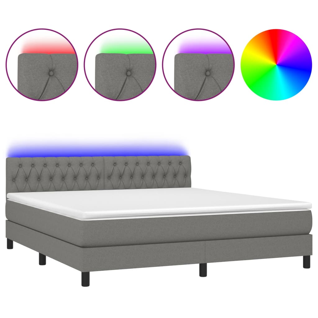 Sommier à lattes de lit et matelas et LED Gris foncé 160x200 cm - XIOS