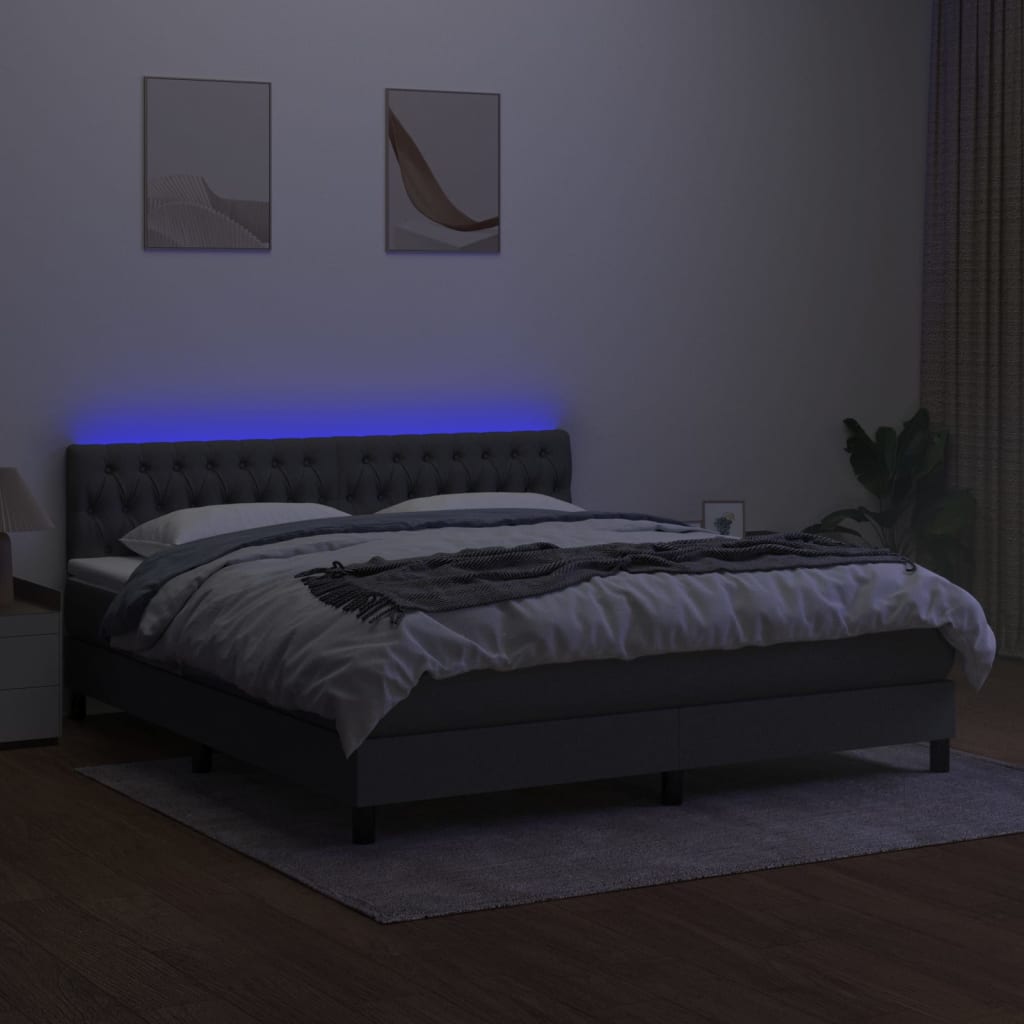 Sommier à lattes de lit et matelas et LED Gris foncé 160x200 cm - XIOS