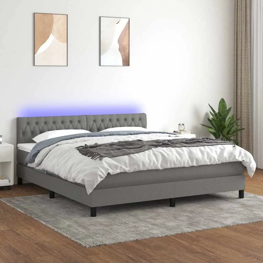 Sommier à lattes de lit et matelas et LED Gris foncé 160x200 cm - XIOS
