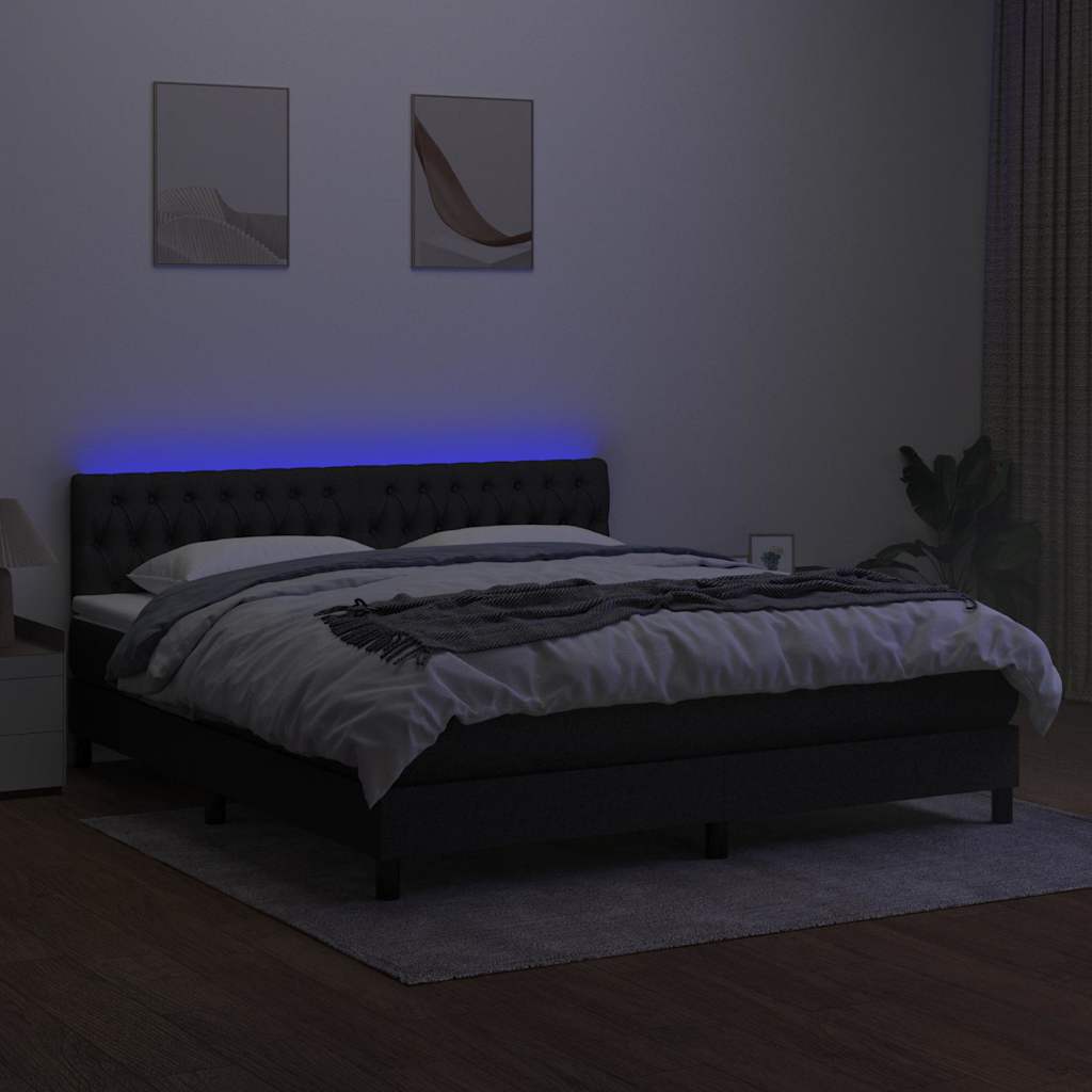 Sommier à lattes de lit avec matelas LED Noir 160x200 cm Tissu