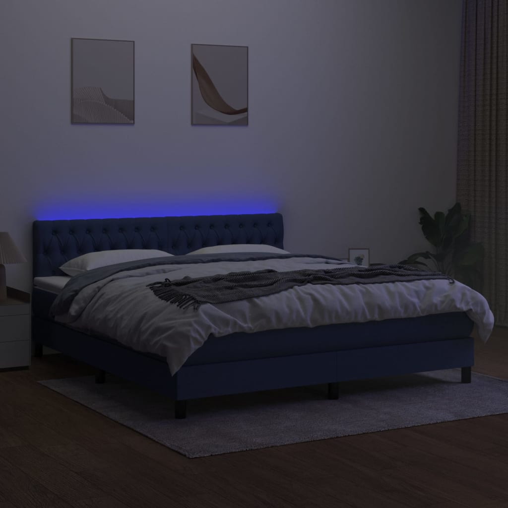 Sommier à lattes de lit avec matelas LED Bleu 160x200 cm Tissu - XIOS