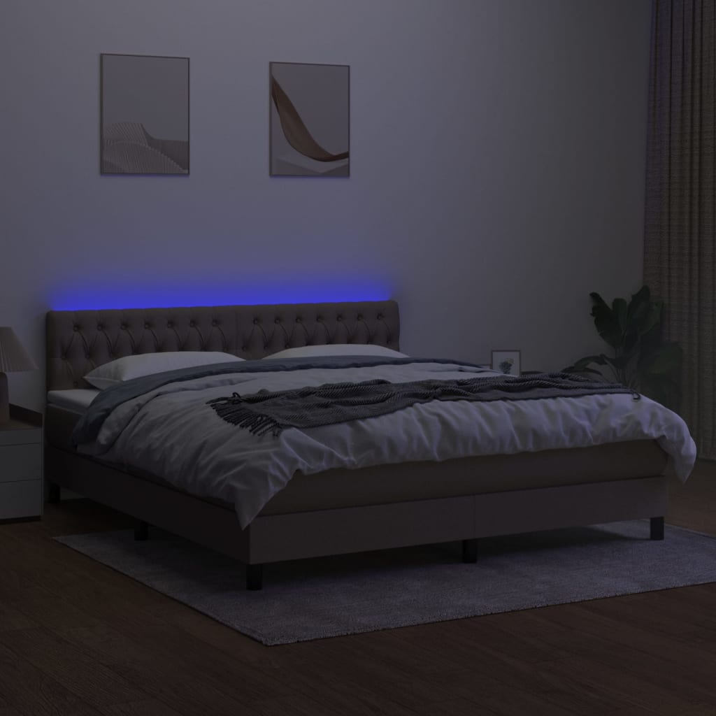 Sommier à lattes de lit avec matelas LED Taupe 180x200 cm Tissu - XIOS