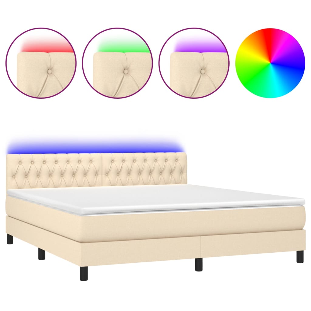 Sommier à lattes de lit avec matelas LED Crème 180x200 cm Tissu - XIOS