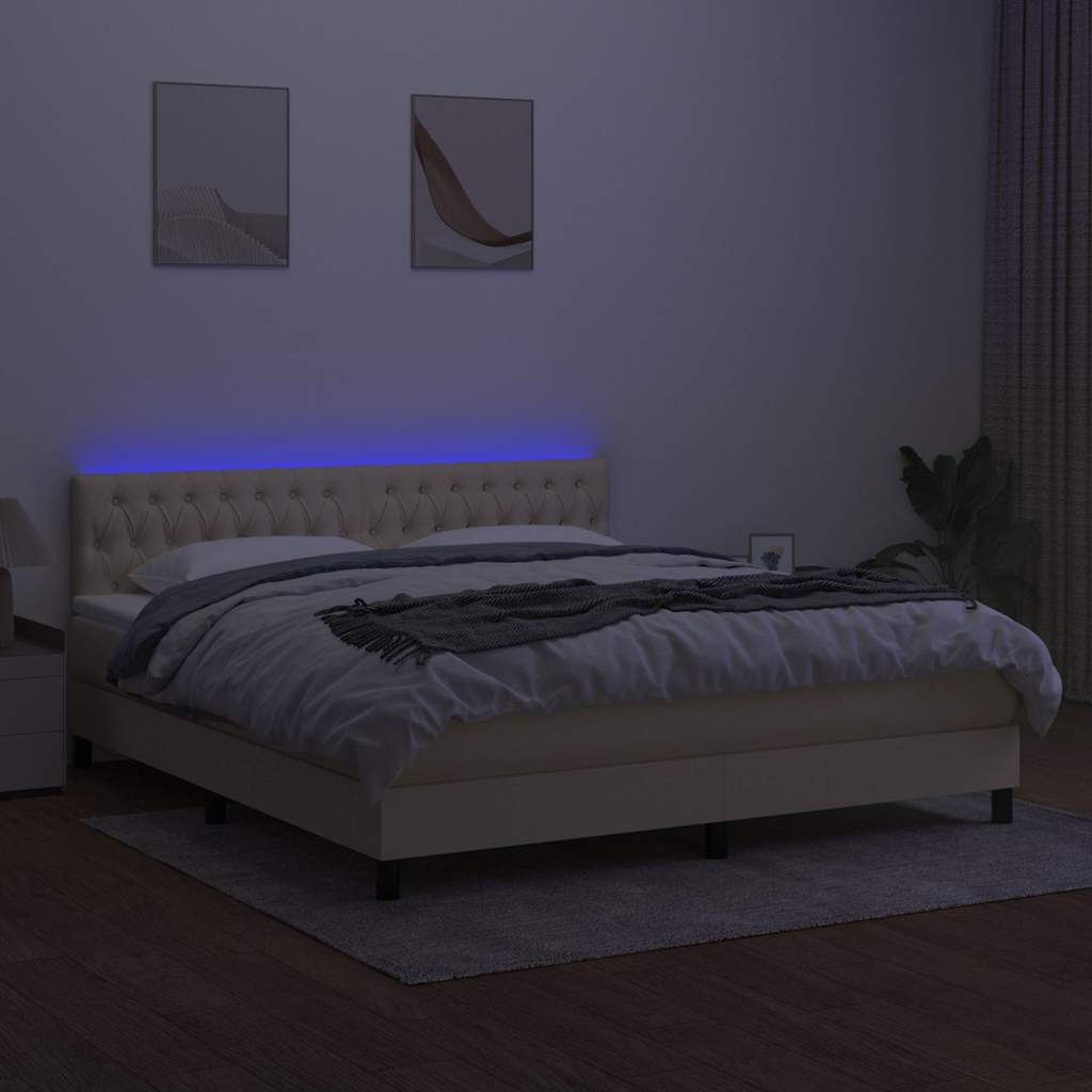 Sommier à lattes de lit avec matelas LED Crème 180x200 cm Tissu