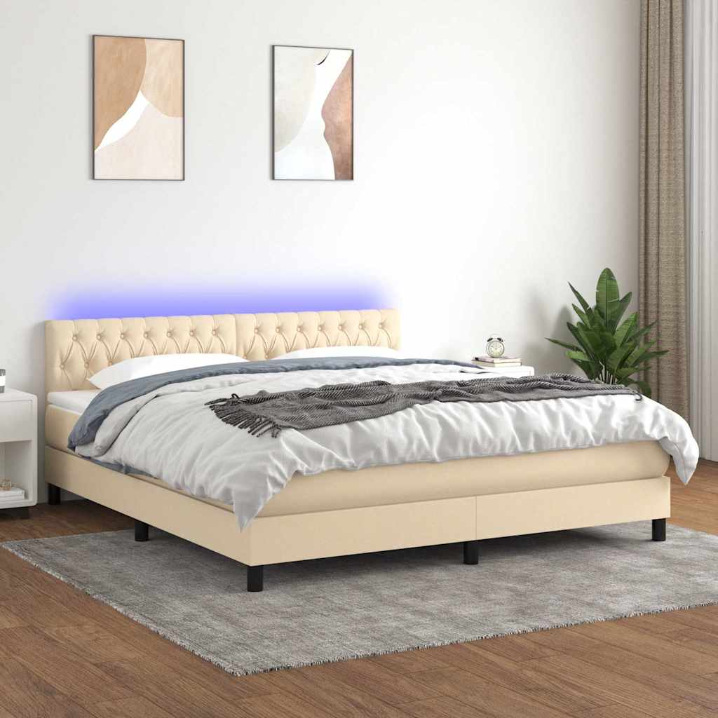 Sommier à lattes de lit avec matelas LED Crème 180x200 cm Tissu