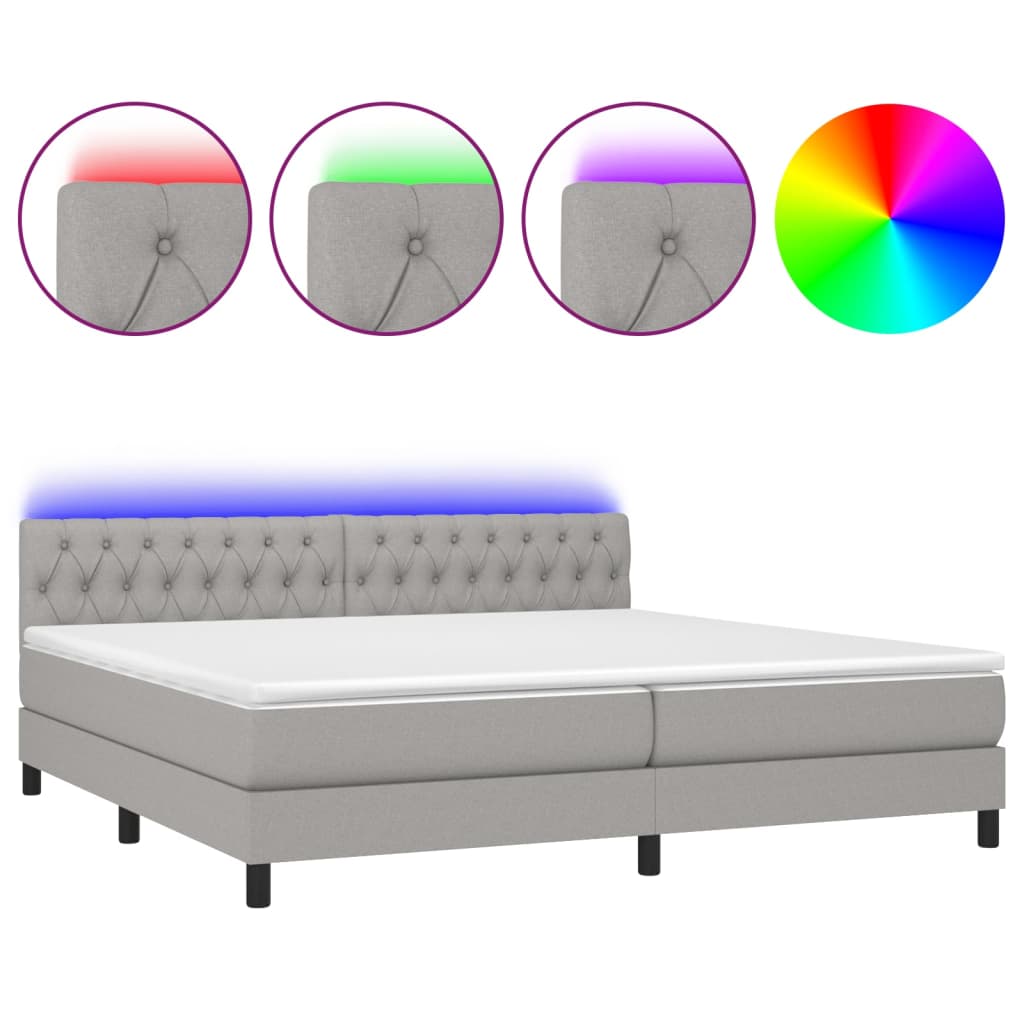 Sommier à lattes de lit matelas LED Gris clair 200x200 cm Tissu - XIOS