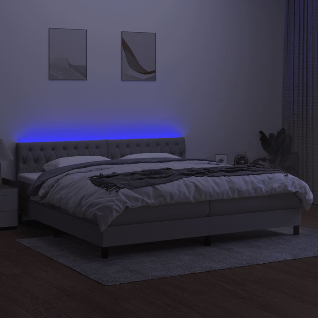 Sommier à lattes de lit matelas LED Gris clair 200x200 cm Tissu - XIOS