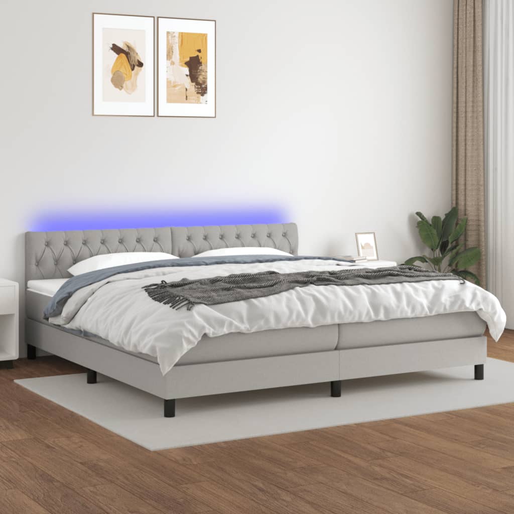 Sommier à lattes de lit matelas LED Gris clair 200x200 cm Tissu - XIOS