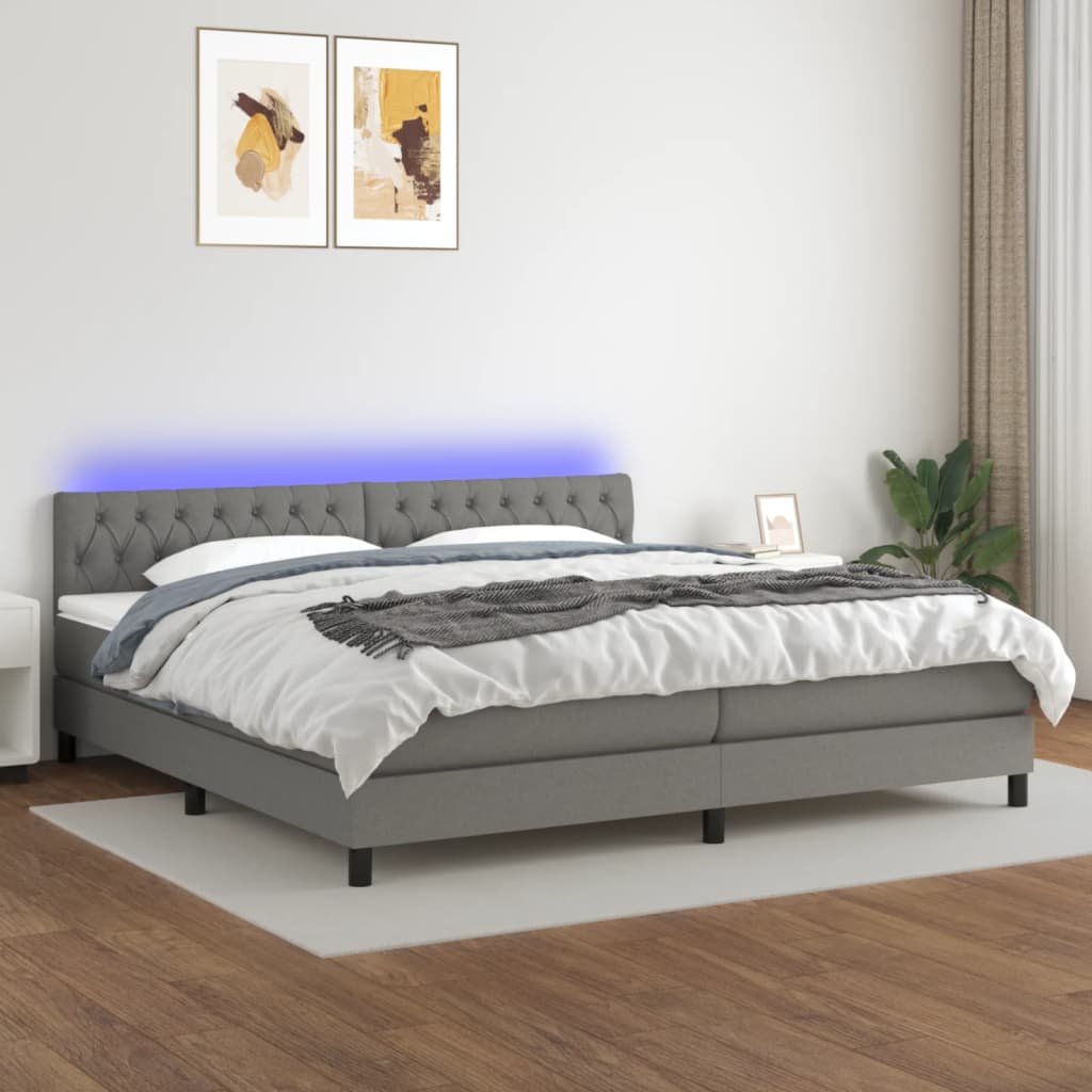 Sommier à lattes de lit et matelas et LED Gris foncé 200x200 cm - XIOS