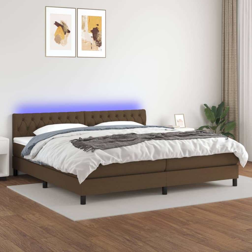Sommier à lattes de lit matelas et LED Marron foncé 200x200 cm - XIOS