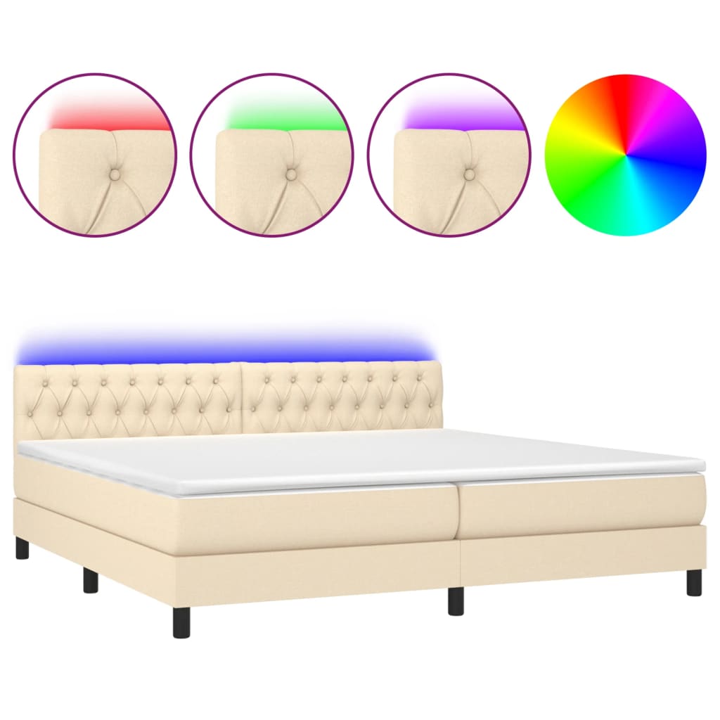 Sommier à lattes de lit et matelas et LED Crème 200x200cm Tissu - XIOS