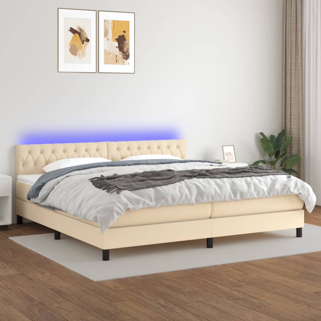 Sommier à lattes de lit et matelas et LED Crème 200x200cm Tissu - XIOS