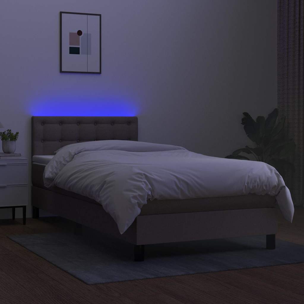 Sommier à lattes de lit avec matelas LED Taupe 90x190 cm Tissu