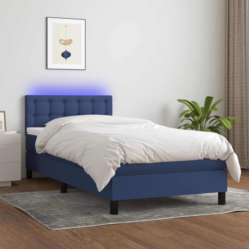 Sommier à lattes de lit avec matelas et LED Bleu 90x190cm Tissu - XIOS