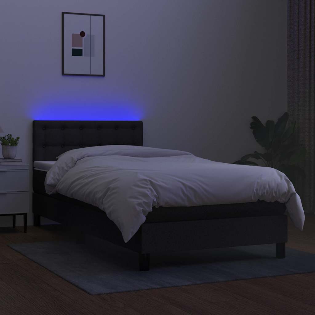 Sommier à lattes de lit avec matelas et LED Noir 90x200cm Tissu - XIOS