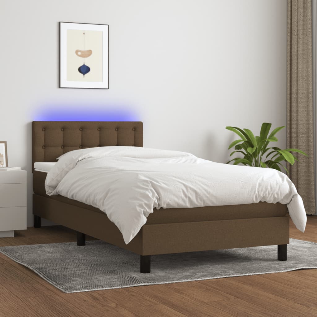 Sommier à lattes de lit et matelas et LED Marron foncé 90x200cm - XIOS
