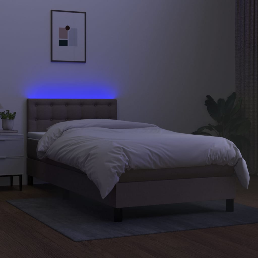 Sommier à lattes de lit avec matelas LED Taupe 90x200 cm Tissu - XIOS