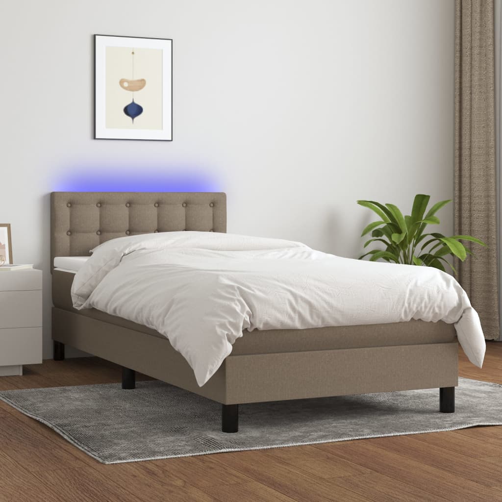 Sommier à lattes de lit avec matelas LED Taupe 90x200 cm Tissu - XIOS