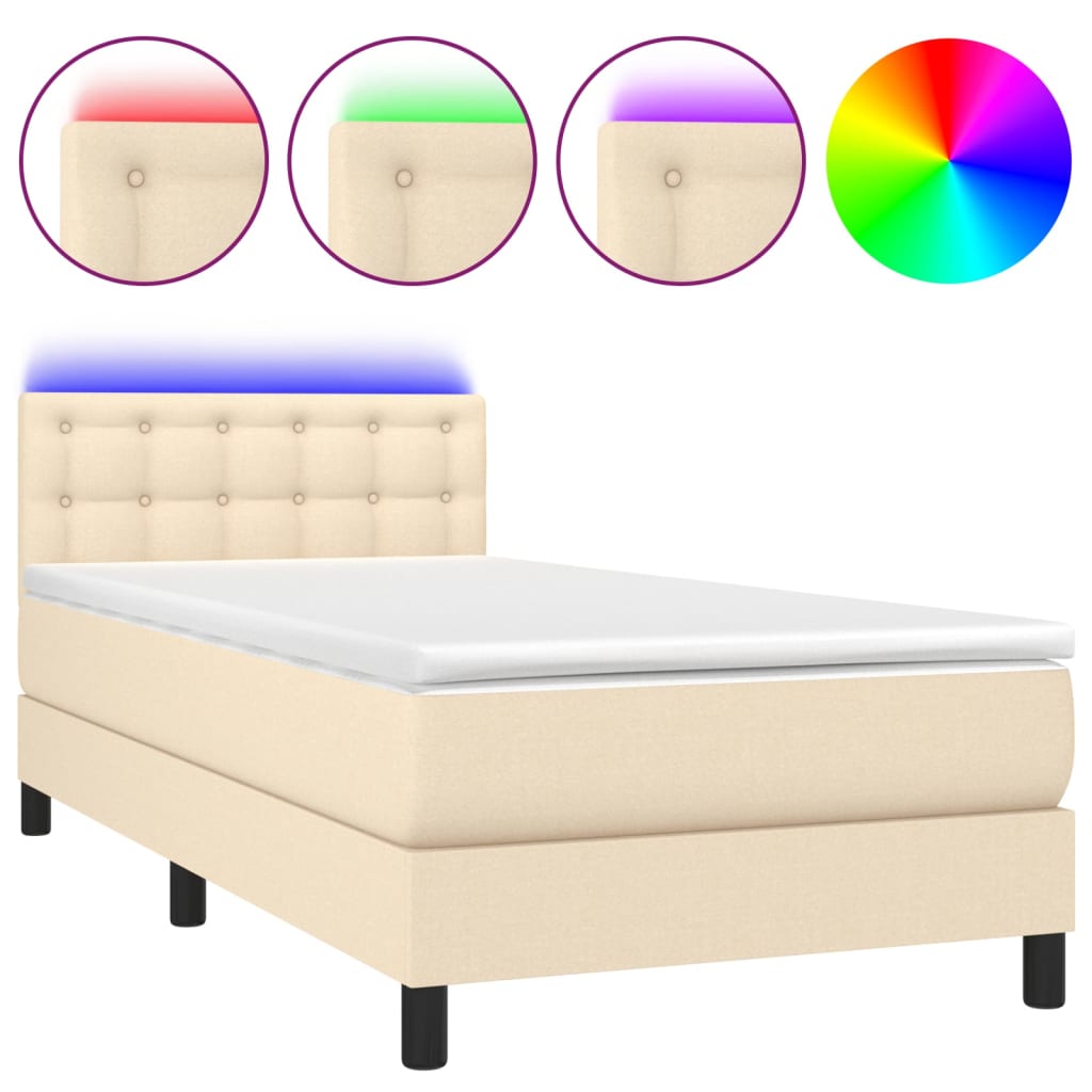 Sommier à lattes de lit avec matelas LED Crème 90x200 cm Tissu - XIOS